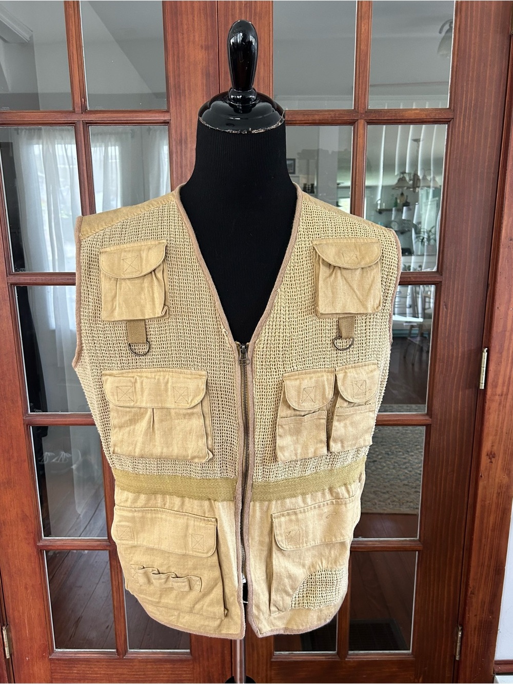 Vintage Bugle Boy Tactical Vest Khaki Mens Large Fishing Hunting